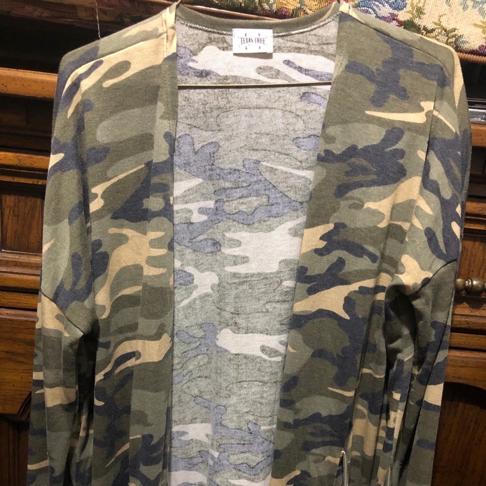Camo Open Front Cardigan